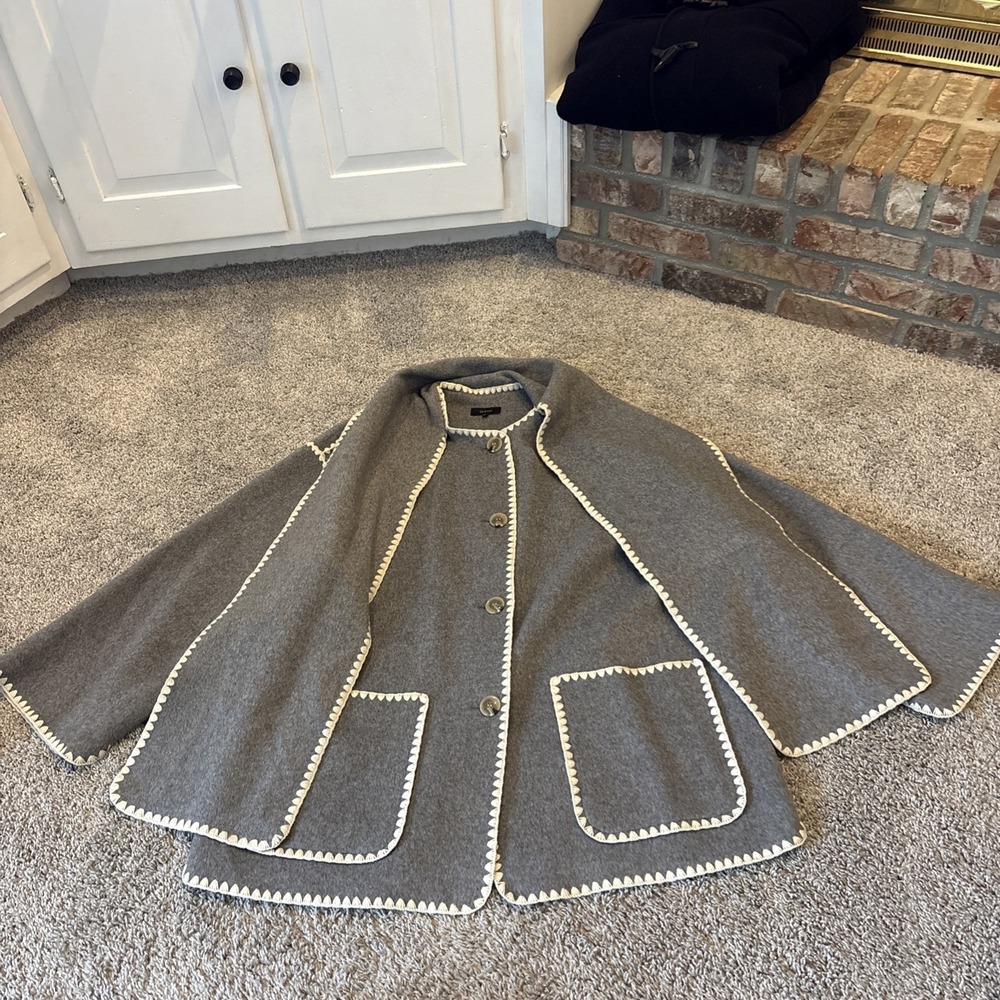 Quince Women Double-Faced Merino Wool Scarf Coat Gray Outerwear XL Rare Soft